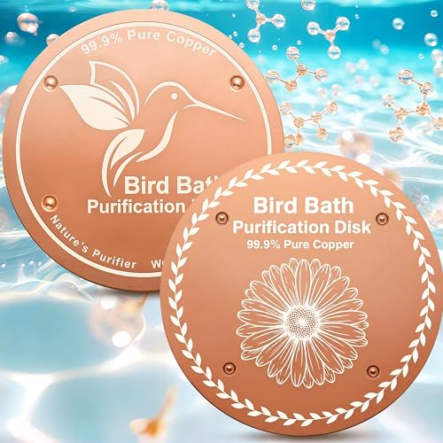 OICEME Bird Bath Purification Disk Pure Copper Outside Winter Solar Power Birdbath Wild Hummingbird Feeder Pedestal Fountain Cleaner Cage Dispenser Bowl Ground Safe Garden Gift Bird Daisy - color: Gold 2PCS Bird&Daisy