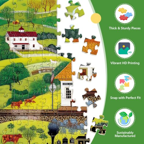 500 Piece Puzzle for Adults,Country Train Station Vintage Hillside Puzzle | Farm Animal Landscape Jigsaw Puzzle 500 Pieces,Great Fit Dust-Free,1:1 Poster,Fun Family Game Home Decor Gift 20.5x15 i - color: Railway