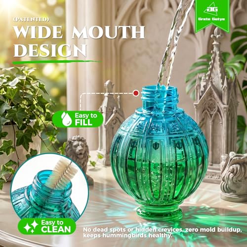2 Pack Glass Hummingbird Feeder for Outdoors Hanging, Bird Nectar Feeder with Perch & 5 Flower Feeding Ports, 26 Oz Leak Proof for Outside Garden Decor Backyard, Gifts for Women Mom, Red + Green Blue - color: Red + Green-Blue Gradient