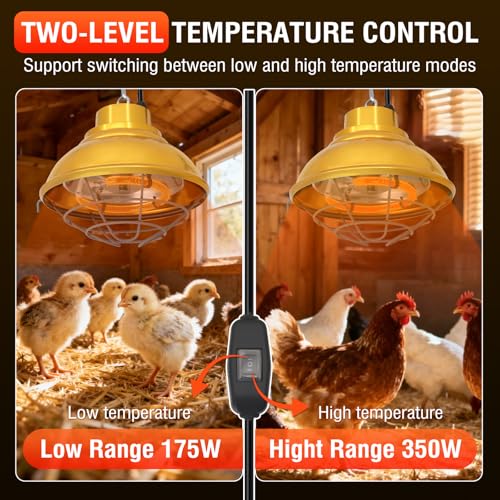 Chicken Heat Lamp 350W Chicken Coop Heater with Carbon Fiber Bulb Winter Hanging Heat Lamp for Chicks Brooder Pen, Duck, Pet House, Poultry, Greenhouse Plant (350 Watt)