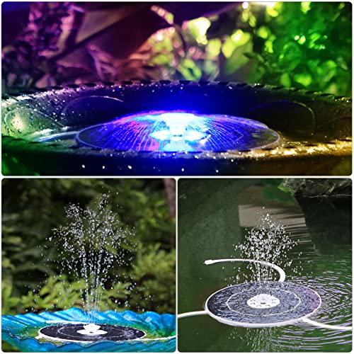 AISITIN 6.5W Solar Fountain with Lights & Battery Backup 3000mAh & 8 Nozzle | Color Changing LED Lights, 3 Anti-Drift Fixed Bracket, Solar Bird Bath Fountain for Garden, Fish Tank, Small Pond and Yard