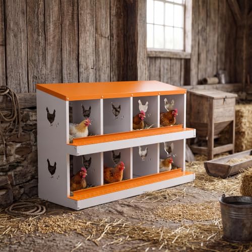 8 Compartment Galvanized Metal Chicken Nesting Box, Easy Install & Clean Roll Out Egg Laying Boxes for Backyard Chicken Coop, Anti-Rust Egg Protection Nest,Orange - color: Orange, size: 8 holes