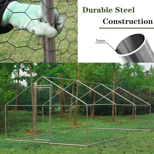 Garvee Large Metal Chicken Coop,Walk-in Poultry Cage,Outdoor Hen Run House with Waterproof and Anti-Ultraviolet Cover Rabbits Habitat Cage for Outdoor | Large poultry habitat, weatherproof cover, suitable for hens, rabbits and small farm animals - size: 1