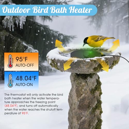 Bird Bath Heater, Upgraded 100W De-Icer Submersible Bird Bath Heaters for Outdoors in Winter, Chicken Water Heater for Winter, Thermostatic Control w/LED Indicator, 5.9 Ft Cord (Black-1Pack) - color: Black-1Pack