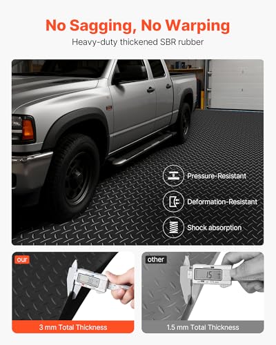 VEVOR Garage Floor Roll, 4 x 20 ft Garage Flooring Mat, 3 mm Thickened Rubber Diamond Plate Floor Protector Mat, Non-Slip, Wear-Resist, Waterproof, Easy to Clean for Warehouse, Gyms,Trailer, Black - size: 4 ft x 20 ft