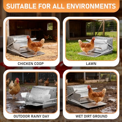 Automatic Treadle Chicken Feeder, 25 Lbs No Waste No Spill Rodent Proof Metal Chicken Feeder with Weatherproof Lid, Chicken Supplies for Your Chickens Duck Bantams Pheasants Poultry Coop