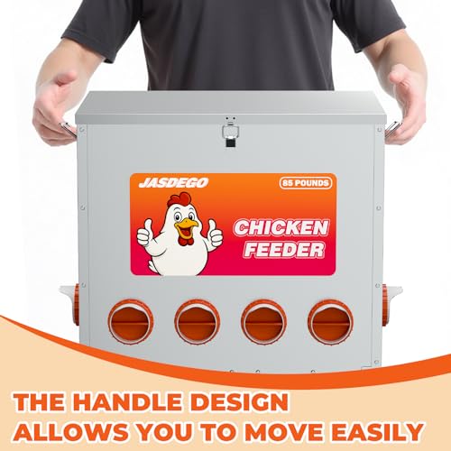6 Port Automatic Chicken Feeder, No Waste Poultry Feeder with Lid | 85 LBS Large Gravity, Weatherproof Lid, Locking Latch, Convenient Handle, Heavy Duty Automatic Metal Chicken Feeder - size: 6 Ports (85-120 LBS)