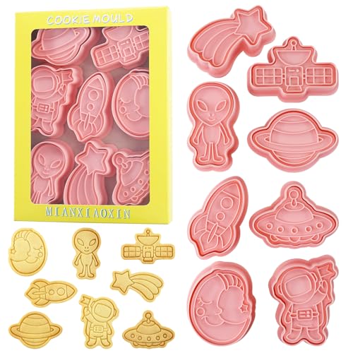 Space Cookie Cutters 8Pcs 3D Astronaut Rocket Cookie Molds for Party Baking | Food-Grade Plastic Cookie Stamps, Perfect for Astronaut Boy Birthday Party Homemade Snacks - color: Space