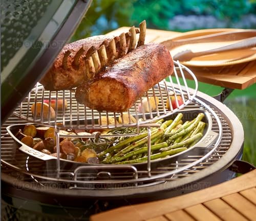 Expander Rack with Drip Pan for Big Green Egg Large, Green Egg Accessories | Green Egg Replacement Parts Eggspander Rack for BGE 5 Piece Kit Conveggtor Basket with Removable Cooking System