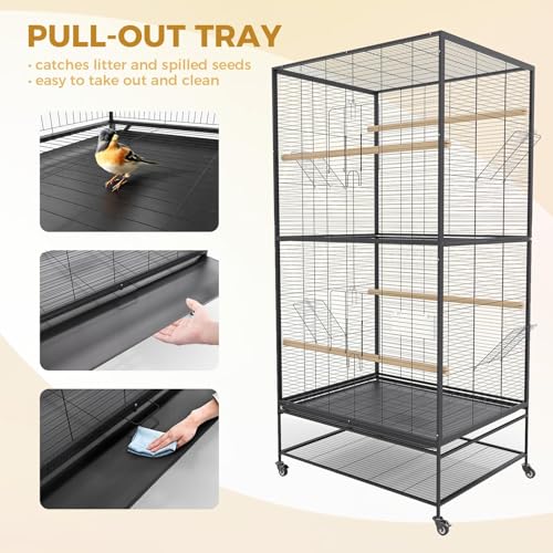 GarveeHome 66 Inch Large Bird Cage, Bird Cage with Rolling Storage Stands, Feed Bowls, Wide Tall Parrot Cage for Parakeets, Conures, Cockatiel, Cockatoo