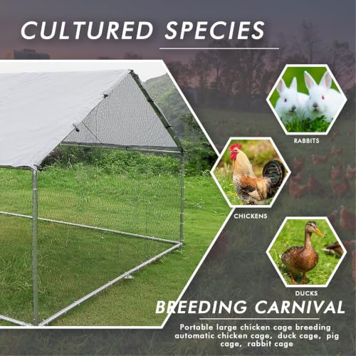 LEMBERI 20x10 FT Extra Large Metal Chicken Coop, Walk-in Run | Poultry run pen with waterproof and anti-ultraviolet cove, outdoor cage for hens & rabbits, for backyard and farm - size: 236.16"L x 118.1"W x 76.8"H
