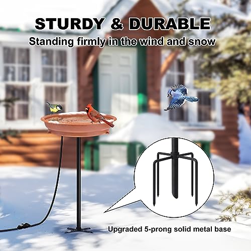 BIRD WISH Heated Bird Bath, Stable 5-Prong Metal Base Thermostat Control Weather Resistance All Seasons Available 75W Heated Bird Baths for Outdoors for Winter Garden Yard Patio Lawn, Terracotta - color: Terracotta