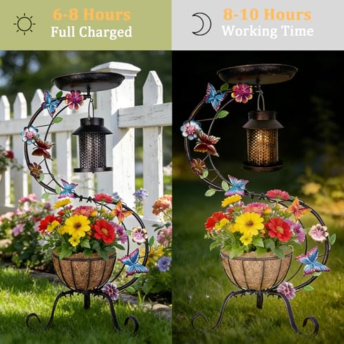 hogardeck 3-in-1 Vintage Bird Bath & Detachable Hanging Bird Feeder with Flower Planter, Metal Heavy Duty Outdoor Birdbath, Weather Resistant Decor for Garden Yard Lawn