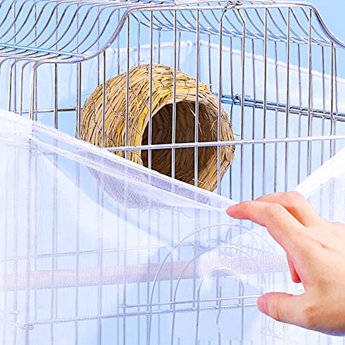 Bird Cage Seed Catcher, Large Airy Gauze Seeds Bird Cage Cover Guard Adjustable Bird Cage Cover Birdcage Seed Feather Catcher Universal Birdcage Parrot Bird Nylon Mesh Net Cover(L-118x16 in, White) - color: White, size: Large