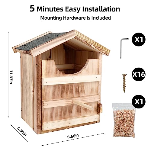 Owl House Owl Nesting Box for Outside: Handmade Wooden Bird House with Bird Stand - 100% Solid Wood Nesting Box