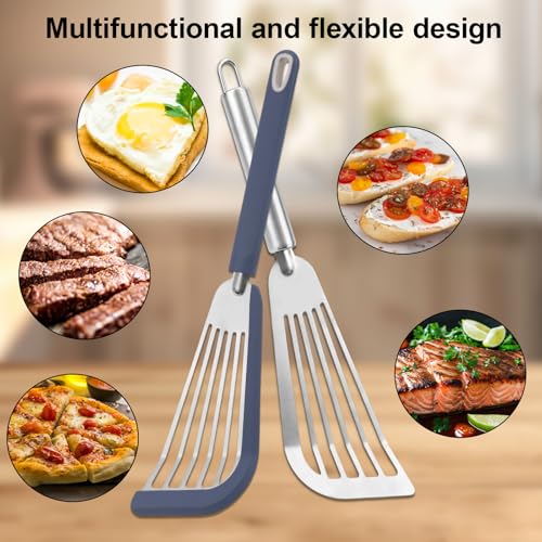 3pcs Silicone Fish Spatula Set with Stainless Steel Turner & Tongs Tweezers, Heat-Resistant Flexible Kitchen Utensils for Nonstick Cookware for Flipping Fish Meat Pancakes Eggs & Burgers