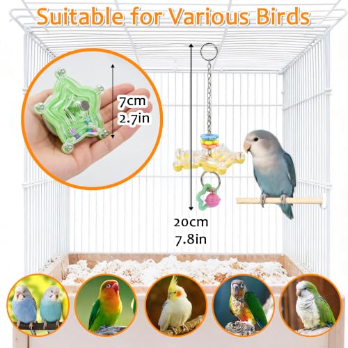2pcs Bird Toys for Parakeets with Bell, Spinner Wheel (Rondom Color) | Colorful Toy with Pendant Create Soft Rustling Sounds When Spinning, Safe for Chewing to Meet Birds' Gnawing Instincts - style: 2pcs with bell