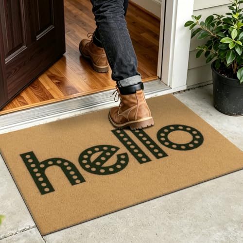SHACOS 2x3ft Artificial Coir Door Mat, Hello | Non-Slip, Dirt Trapping, Low Pile 0.3", Welcome Doormat, Front Door Porch Entryway Patio Entrance - color: Hello, size: 2x3ft