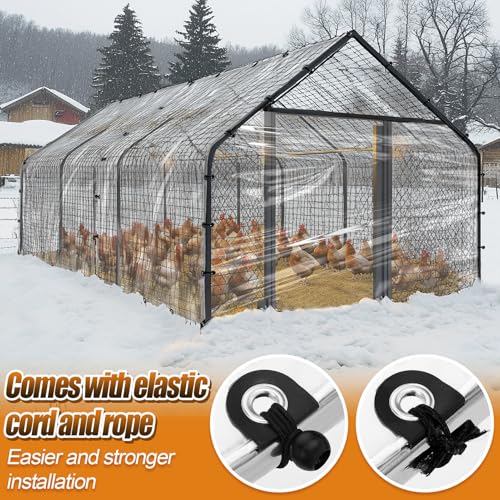 MEWTOGO 6.6x10ft Chicken Coop Covers Accessories for Winter | Easy to Install & Waterproof Chicken Run Tarp, with Elastic Cords & Rope - size: 6.6x10ft
