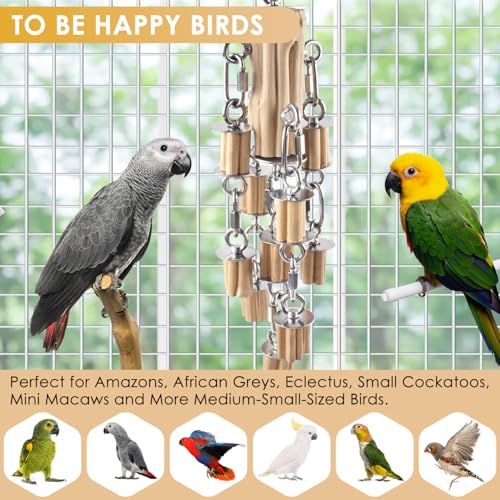 KATUMO Parrot Toys for Large Birds with Detachable Parts, 304 Stainless Steel and Natural Hardwood Chew Toy for Macaw, Cockatoo, African Greys, Medium to Large Parrots, Safe and Durable - style: wooden block