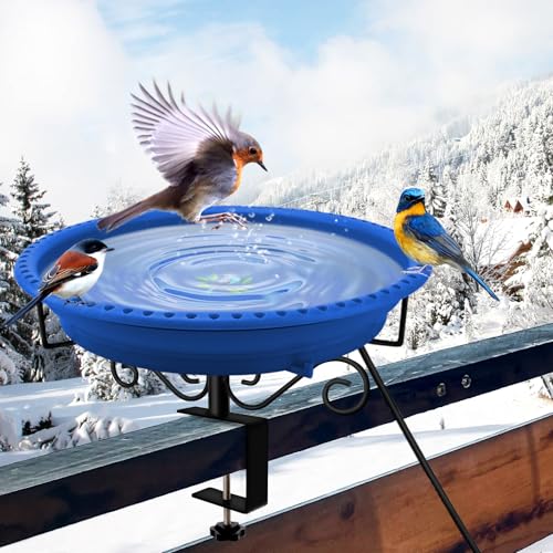Lovppy Heated Bird Baths for Outdoors for Winter, 100W Heated Bird Bath Water Heater with Thermostatically Controlled, Heated Bird Bath for Deck Railing Outside Garden Patio Yard (Blue) - color: Blue