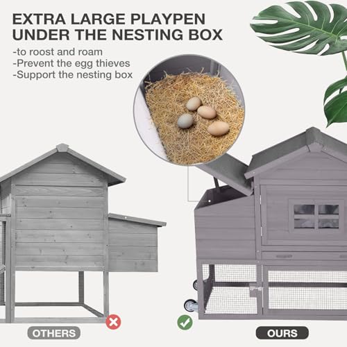 Chicken Coop Expandable Chicken House for Outdoor with Wheels, Leakproof Pull-on Tray, Nesting Box, and UV-Resistant Roof Panel - Grey