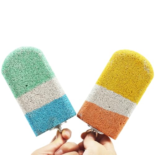 2pcs Bird Beak Grinding Calcium Stone Perch Parakeet Chewing Toy Lava Stand | Cockatiel Chicken Foot Claws Nail Trimmer,Parrot Cage Platform,Volcanic Rock Mineral Block,Small Medium Budgies Conures Rats