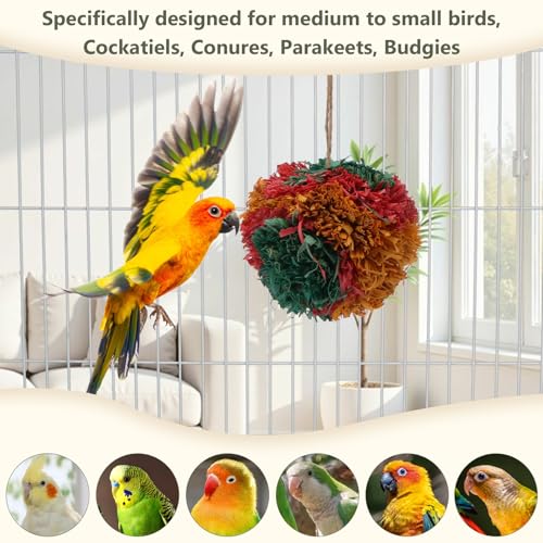 Hypeety Bird Shredding Chew Toy Cage Natural Foraging Shredder Ball, 1 Pack | Funny crinkles foraging toys, easy to hang, 4” colorful ball, for cockatiel/conure/parakeet/budgie, fits most cages, 1 pack - color: 1 pack