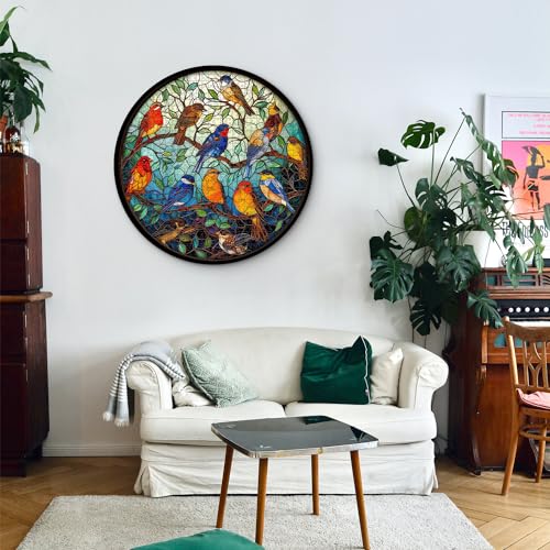 Stained Glass Puzzle Bird Puzzles for Adults 1000 Pieces, Colorful Round Bird Tree Jigsaw Puzzle, Impossible Hard Difficult Puzzles for Adults, Challenging Puzzles as Home Wall Decor - style: Z-611-Stained Glass Bird