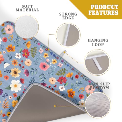 Colorful Flower Dish Drying Mat - Blue Large Floral Coffee Mat for Kitchen Counter Decor 18 X 24 - color: Wildflowers Blue, size: 24" x 18"