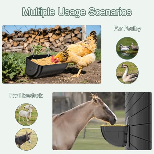 Goat Feeders Hanging Poultry Feeder Trough for Livestock, 3*3.5 Quart Black | Goat Feeder, Hanging Chicken Waterer Feeder - size: 3*3.5 Quart