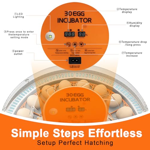 30 Egg Incubator with Automatic Egg Turning and Humidity Control,360 Degree View with Clear Window, Incubators for Hatching Eggs, Chicken, Ducks, Goose, Pigeon, Quail, Parrot - size: 30 Eggs