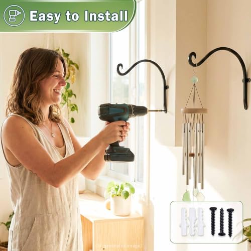 Lifyzoon Hanging Plant Brackets Outdoor: 50lbs Weight Capacity - Hanging Bird Feeder Hangers, 12-Inch 4 Pack Black Metal Outdoor Wall Hooks for Heavy Plants, Birdhouse, Wind Chimes - size: 2B-12“4PCs