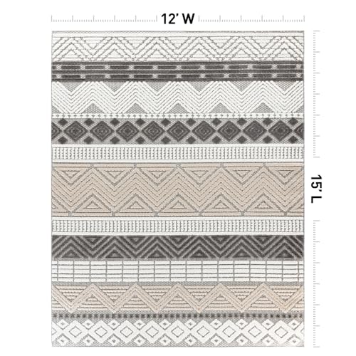 Rugshop Marbella Indoor/Outdoor Boho Living Room Area Rug Gray 12' x 15' | Rectangular, Size 12' x 15', Patio, Deck, Porch, Balcony, Backyard, Garden, Poolside, Sunroom, Outdoor Living, Weatherproof - color: Grey, size: 12' x 15' (Rectangular)
