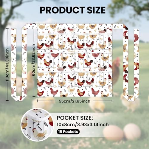CUTHOLLOW Egg Collecting Apron for Adlut, Housewife, 18 Deep Pockets Hen Egg Gathering Holding Apron with Elastic Closures - style: Rooster and Hen