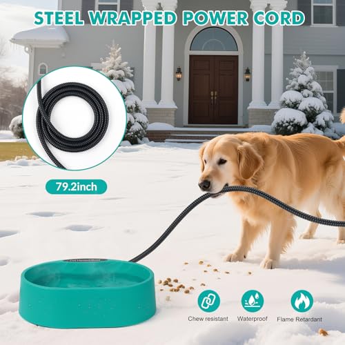 Large Heated Water Bowl for Dogs & Cats Outside, 3.7L Heated Dog Bowl | Heated Dog Water Bowl for Birds,Chicken Water Heater -Keep Water Warm in Winter,35W Thermostatic Control and Anti Chew Cord - size: Oval 3.7 Litres