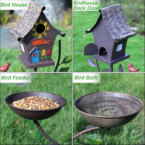 36.8" H Bird Houses for Outside, Metal Bird Bath,Birdhouses for Outdoors | 3-IN-1,Freestanding with Cast Iron Base Bird Feeder, Outdoor Garden & Courtyard Decoration