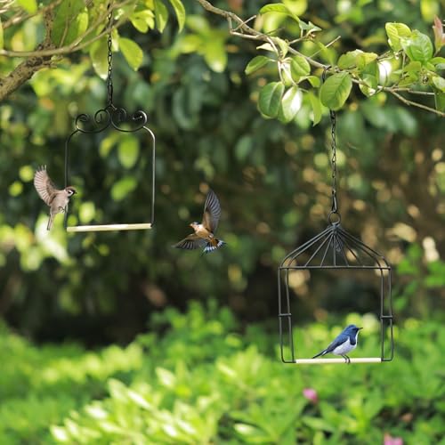 Metal Frame Hummingbird Swings and Perches with Wooden Dowel Black Bird Swing Outdoor Bird Perch Humming Bird Swing (2PK Different) - style: 2PK different