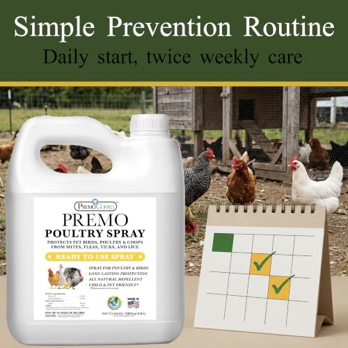 Premo Guard Natural Poultry Spray – Kills Scaly Leg Mites, Fleas, & Lice | Treats Chicken, Duck, Geese Pests, Spray Directly on Birds and Coops, Natural Plant Based Oils, Control & Prevention - size: 128 Fl Oz (Pack of 1)