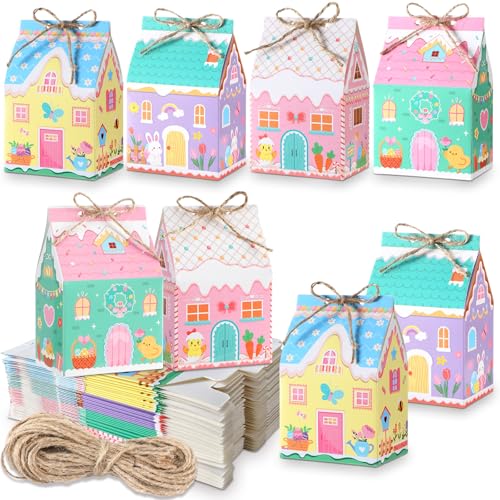 Zhanmai 48 Pcs Easter Treat Boxes Candy Mini Rabbit Egg House Favor Box Easter Party Paperboard Gift Boxes for Holiday Party Treat Cookie Goodie Snack Gift Packaging - style: Easter