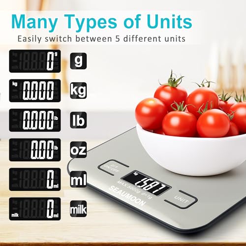 Food Scale Kitchen-Scale 11lb/5kg Food Scale for Kitchen Stainless Steel LCD Display Tare Function (g/oz/ml) for Meal Prep Coffee (Batteries Included) - color: sliver