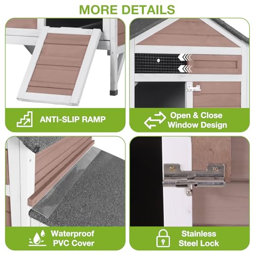 GUTINNEEN Chicken Coop for 2-3 Chickens, Outdoor Wooden Hen House with Nesting Box, Waterproof Roof, Predator-Proof Latch, Pull-Out Tray, Easy Clean Backyard Coop-Brown - size: 40.9"L x 27.4"W x 38.6"H