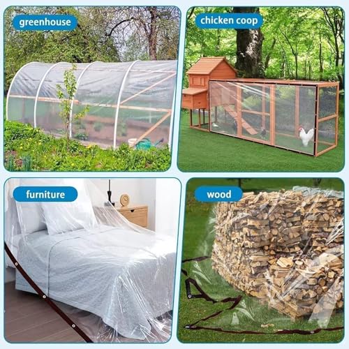 4.7Mil Clear Tarp Waterproof with Grommets,3x6ft Lightweight Transparent Vinyl Tarpaulin for Dustproof, Garden Fence, Plant Cover, Patio Chicken Coop - size: 3ft×6ft