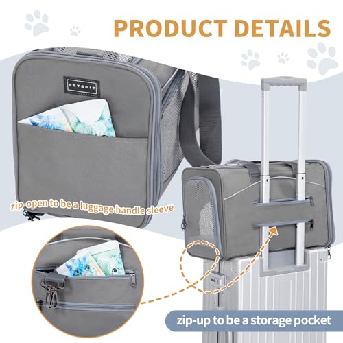 ‌Petsfit Airline Approved Pet Carrier for Small Dogs & Cats, 19x9x12 TSA Approved Carrier, with Removable Dual-Sided Padding (2-Way Placement) - Fits Under Most Airplane Seats, Escape Proof (Grey) - color: Grey, size: 19.0"L x 9.0"W x 12.0"H