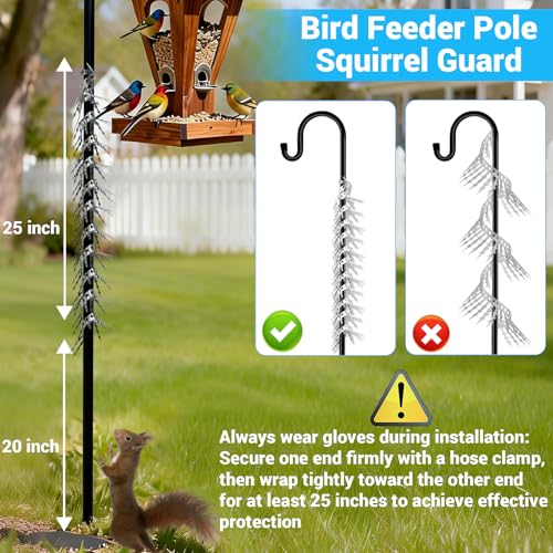 Bird Spikes Squirrel Proof Baffle for Bird Feeder Pole, Outdoor Anti Climb Spikes for Fence, Tree, Wall, Roof, Drainpipes, Deterrent Squirrel, Pigeon, Raccoon, Cat, 40 inch Stainless Steel Barb Spikes - size: 40 inches