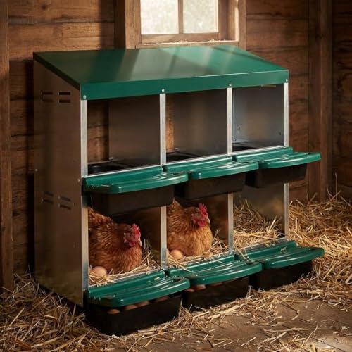 Garvee Chicken Nesting Boxes, 6 Hole Metal Chicken Laying Box with Removable Trays for Chicken Coop, Green - color: green, size: 6 grids