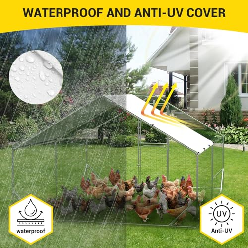 Garvee Large Metal Chicken Coop, Chicken Run for Yard with Cover, Large Chicken Coop with Double Door for Outdoor Farm Yard (13.1'L x 9.8'W x 6.6'H) - size: 154.0"L x 78.7"W x 78.4"H