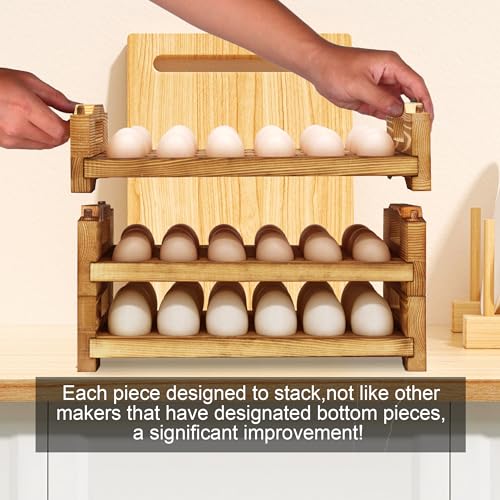Wooden Egg Holder Countertop Fresh Egg Holders Firewood Egg Collecting Rack for Gathering Fresh eggs, Stackable with 54 eggs, Home Kitchen Organizer, Set of 3 PCS