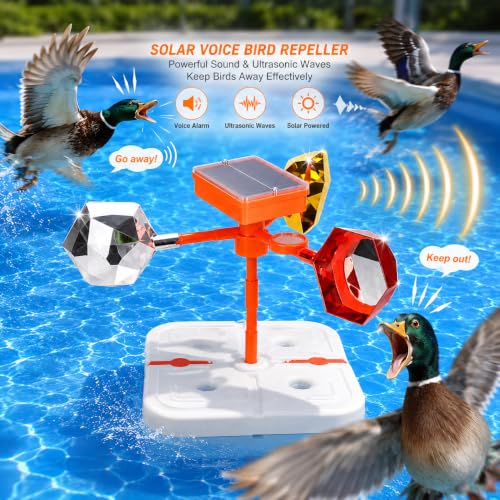 YouTeMei Solar Powered Pool Bird Frightening Tool with Rotating Reflective Lenses & Sound Function, Water-Filled Rubber Floating Base for Pool Pond Lake Boat Garden