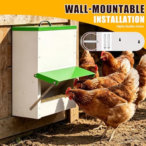 Automatic Chicken Feeder No Waste 25LBS Poultry Feeder Though | Outdoor Automatic Duck Feeders and Wall Mount Chicken Feeders Suitable for Chickens Ducks Turkeys